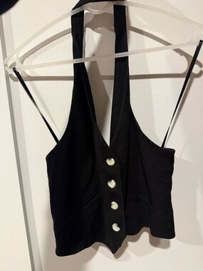 Veronica Beard Black Button-Front Crop Vest